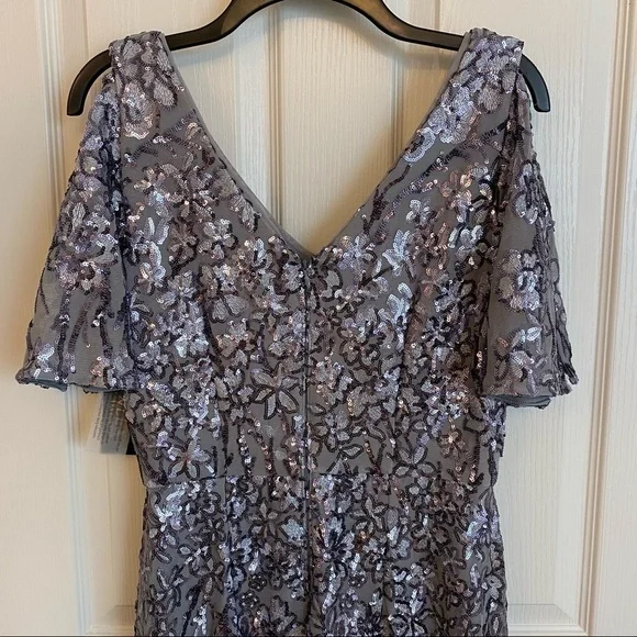 Alex Evenings Sequinned Cold-Shoulder Gown in Silver - Picture 9 of 11